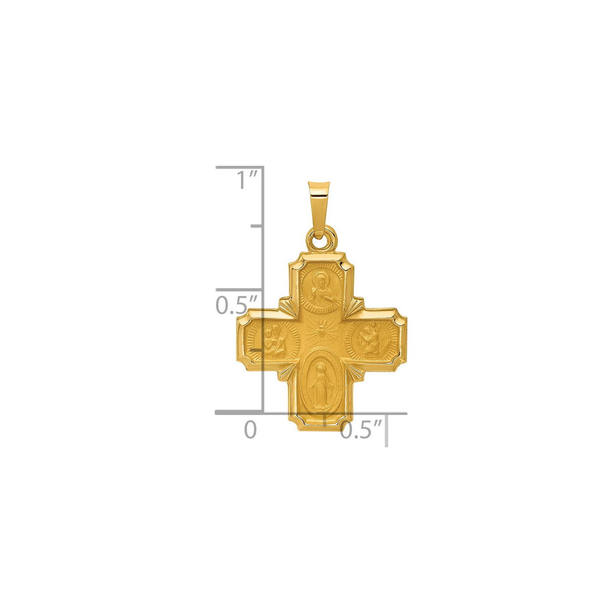14k Yellow Gold Four-Way Cross Pendant with Virgin Mary and Saints, Religious Charm