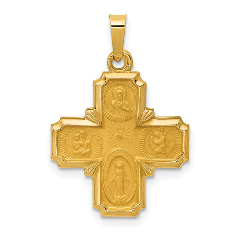 Hollow Four Way Cross Cruciform Charm Pendant in Real 14k Yellow Gold