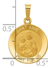 Saint Anne Pray For Us Words Round Medal Charm Pendant in Real 14k Yellow Gold