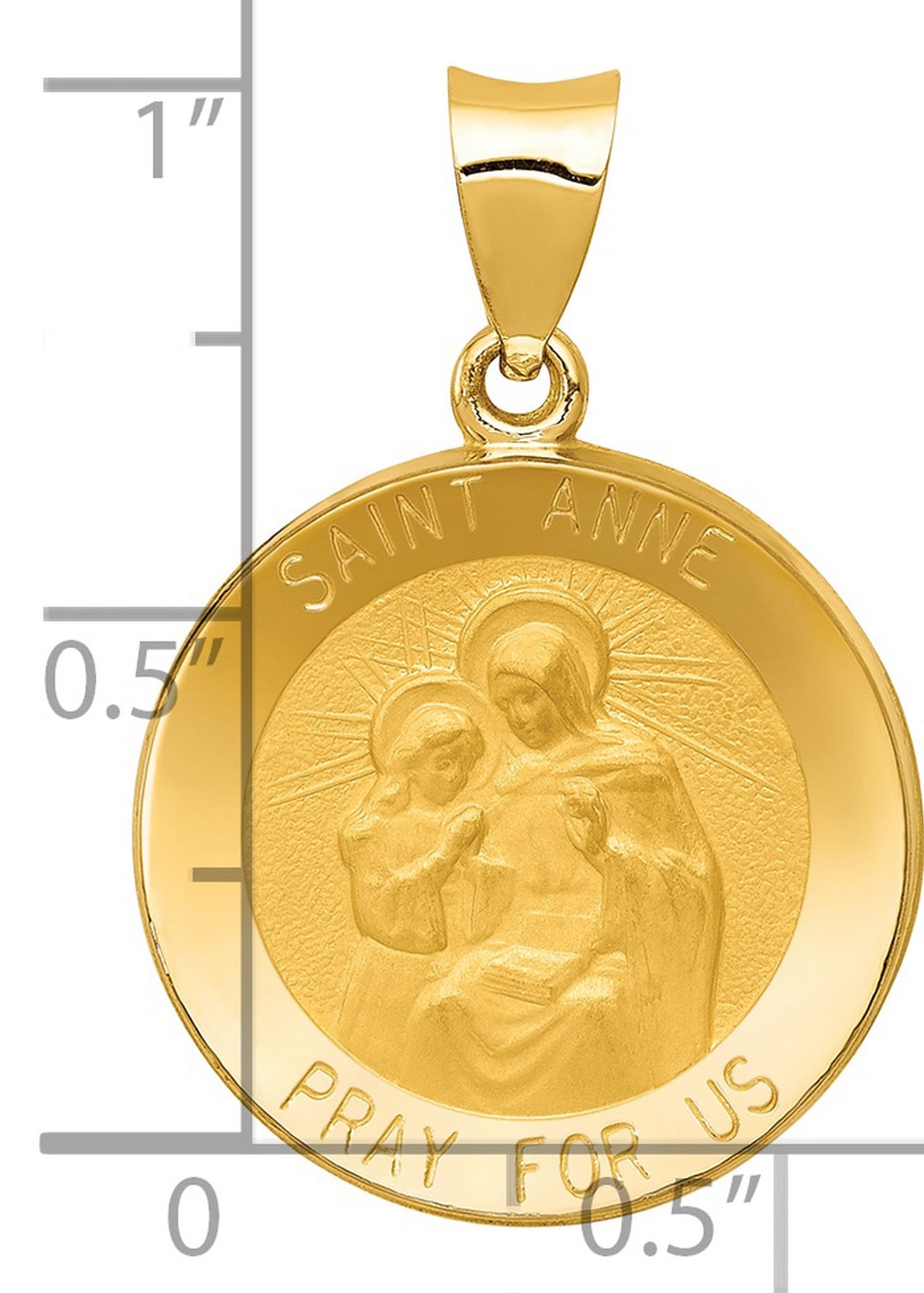 Saint Anne Pray For Us Words Round Medal Charm Pendant in Real 14k Yellow Gold