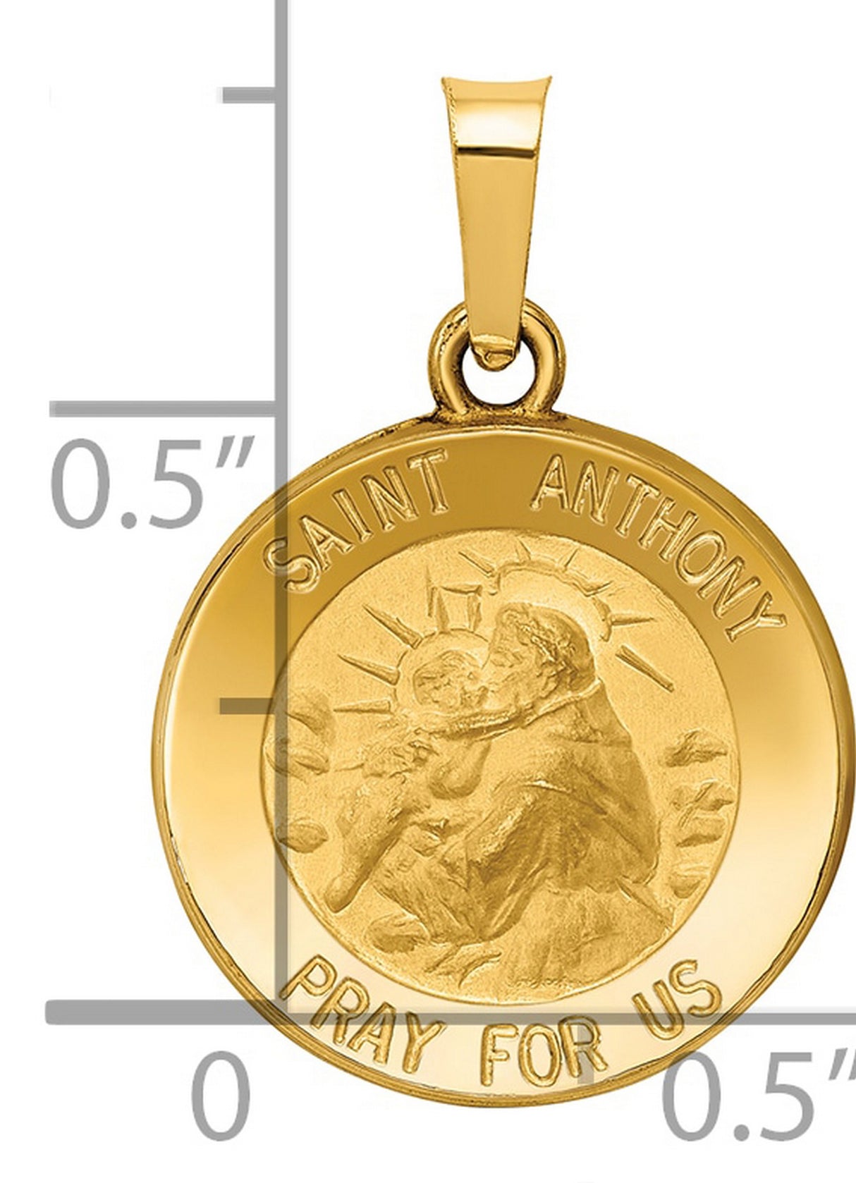 Hollow Saint Anthony Pray For Us Words Round Charm Pendant in Real 14k Yellow Gold