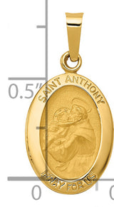 Hollow Saint Anthony Pray For Us Words Oval Charm Pendant in Real 14k Yellow Gold