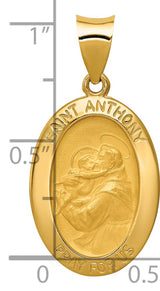 Hollow Saint Anthony Pray For Us Words Oval Charm Pendant in Real 14k Yellow Gold