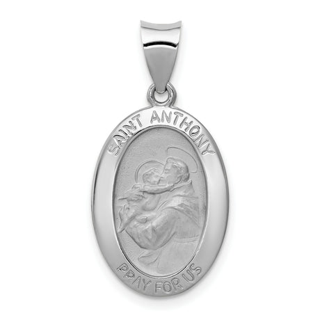 14k White Gold Saint Anthony Oval Pendant with Raised Image and Pray for Us Text