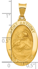 Hollow Saint Anthony Pray For Us Words Oval Charm Pendant in Real 14k Yellow Gold