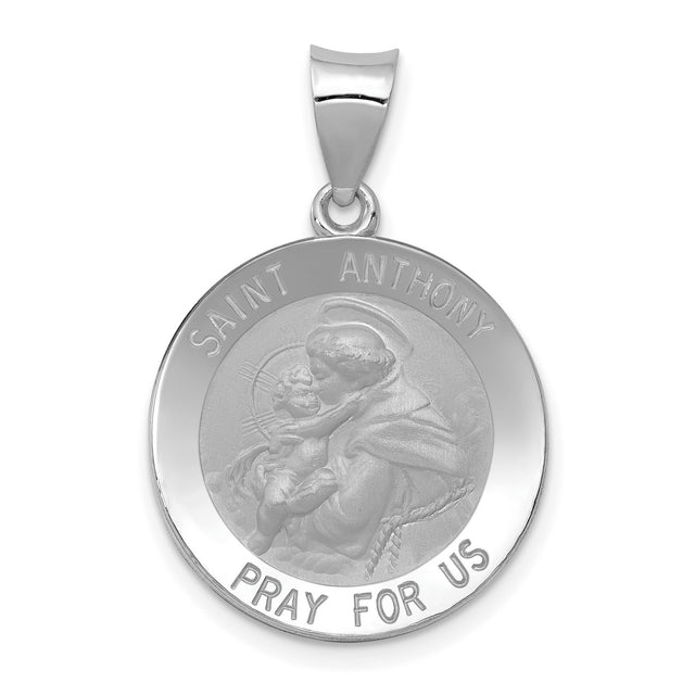 14k White Gold Saint Anthony Pendant, Catholic Medal Charm for Men or Women