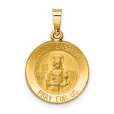 Hollow Saint Barbara Pray For Us Words Round Charm Pendant in Real 14k Yellow Gold