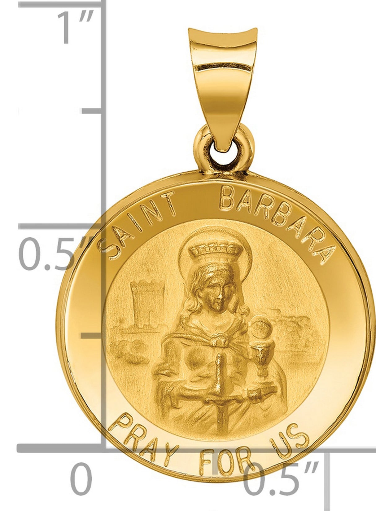 Hollow Saint Barbara Pray For Us Words Charm Pendant in Real 14k Yellow Gold