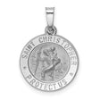 Hollow Saint Christopher Protect Us Words Round Medal Charm Pendant in Real 14k White Gold