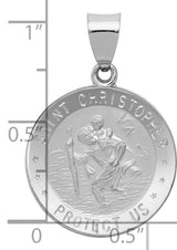 Hollow Saint Christopher Protect Us Words Medal Charm Pendant in Real 14k White Gold