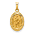 Hollow Saint Christopher Protect Us Words Oval Medal Charm Pendant in Real 14k Yellow Gold