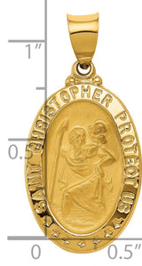 Hollow Saint Christopher Protect Us Words Oval Medal Charm Pendant in Real 14k Yellow Gold