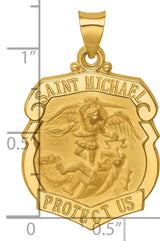 Hollow Saint Michael Protect Us Police Officer Badge Charm Pendant in Real 14k Yellow Gold