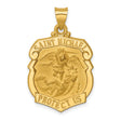 Hollow Saint Michael Protect Us Police Officer Badge Charm Pendant in Real 14k Yellow Gold