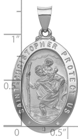 Hollow Saint Christopher Protect Us Words Oval Medal Charm Pendant in Real 14k White Gold