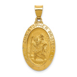 Hollow Saint Christopher Protect Us Words Oval Medal Charm Pendant in Real 14k Yellow Gold