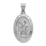 Hollow Saint Christopher Protect Us Words Oval Medal Charm Pendant in Real 14k White Gold