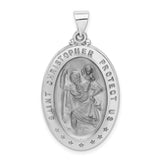 Hollow Saint Christopher Protect Us Words Oval Medal Charm Pendant in Real 14k White Gold