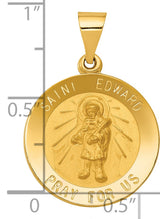 Saint Edward Pray For Us Words Round Medal Charm Pendant in Real 14k Yellow Gold