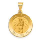 Saint Edward Pray For Us Words Round Medal Charm Pendant in Real 14k Yellow Gold