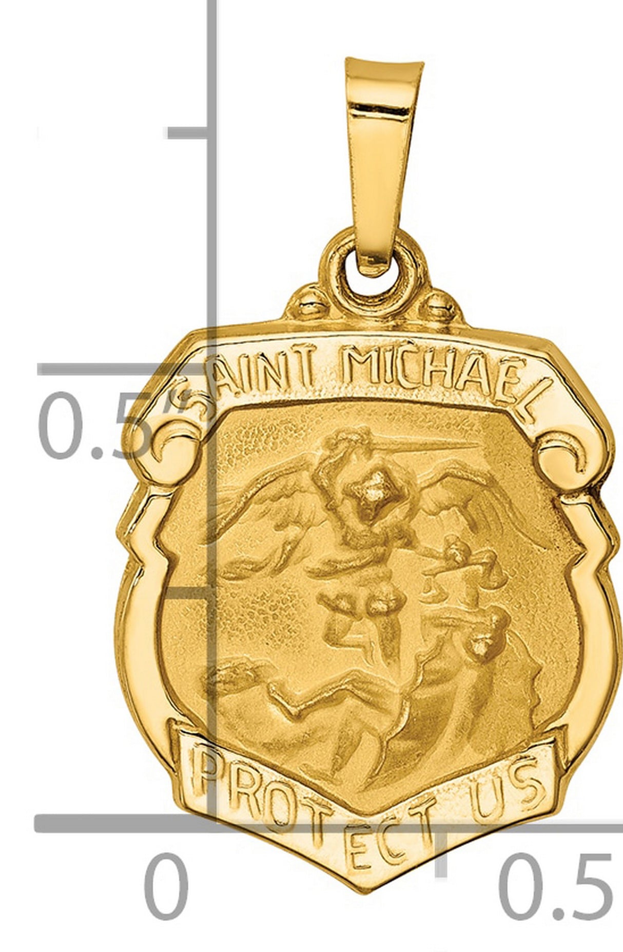 Hollow Saint Michael Protect Us Police Officer Badge Charm Pendant in Real 14k Yellow Gold