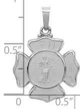 14k White Gold Firefighter Pendant with St. Florian and Maltese Cross Emblem