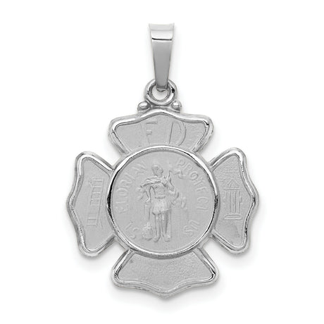 14k White Gold Firefighter Pendant with St. Florian and Maltese Cross Emblem