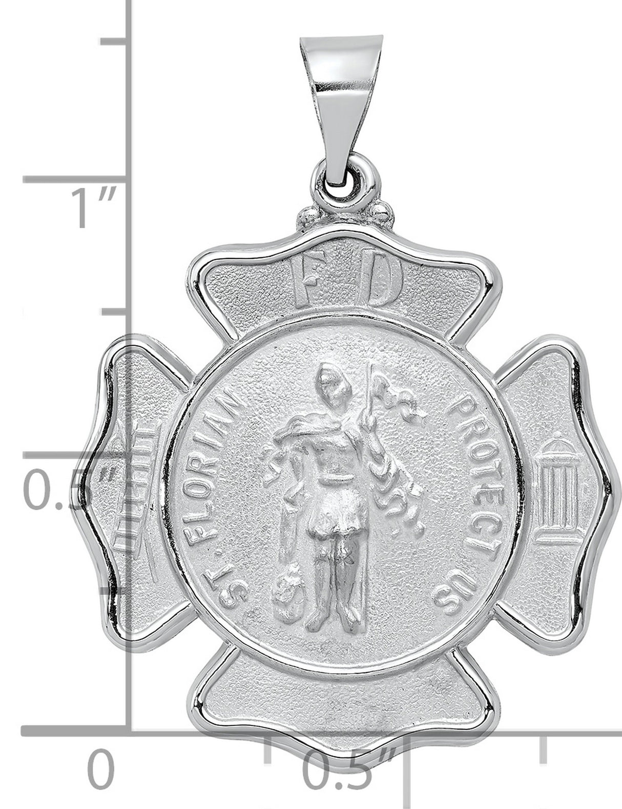 14k White Gold Firefighter Pendant with St. Florian Medal and FD Maltese Cross