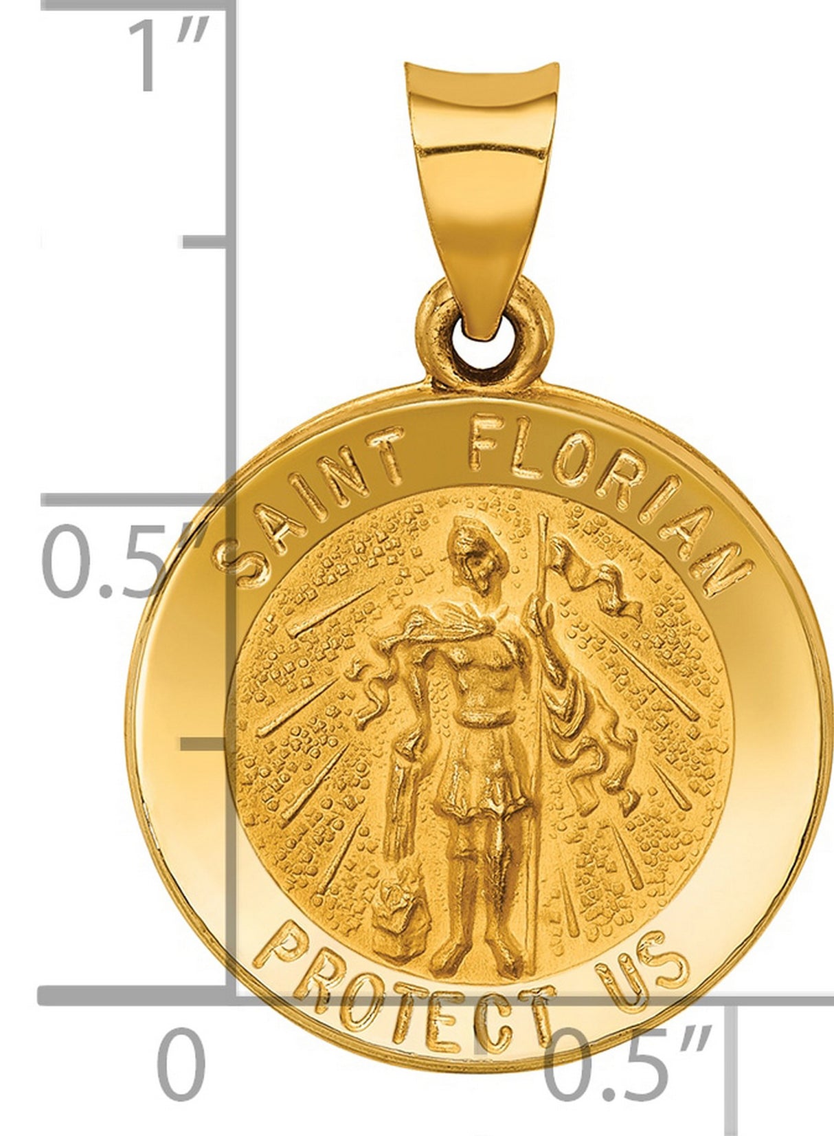 Saint Florian Protect Us Words Charm Pendant in Real 14k Yellow Gold