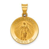 Saint Florian Protect Us Words Charm Pendant in Real 14k Yellow Gold