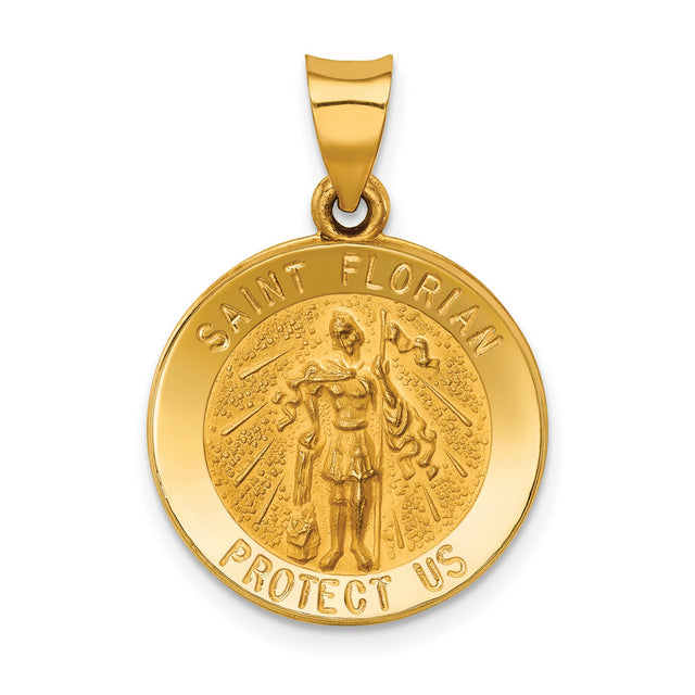 Saint Florian Protect Us Words Charm Pendant in Real 14k Yellow Gold