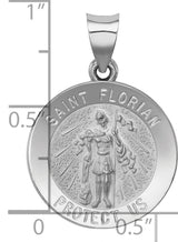 14k White Gold Saint Florian Pendant, Protect Us Inscription, Catholic Patron Medal for Firefighters