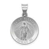 14k White Gold Saint Florian Pendant, Protect Us Inscription, Catholic Patron Medal for Firefighters