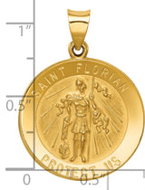 Saint Florian Protect Us Words Round Charm Pendant in Real 14k Yellow Gold