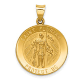 Saint Florian Protect Us Words Round Charm Pendant in Real 14k Yellow Gold