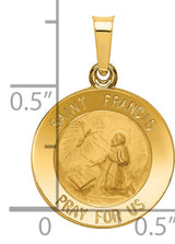 Hollow Saint Francis Receiving Stigmata Pray For Us Words Round Medal Charm Pendant in Real 14k Yellow Gold