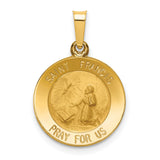 Hollow Saint Francis Receiving Stigmata Pray For Us Words Round Medal Charm Pendant in Real 14k Yellow Gold