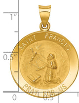 Hollow Saint Francis Receiving Stigmata Pray For Us Words Round Medal Charm Pendant in Real 14k Yellow Gold