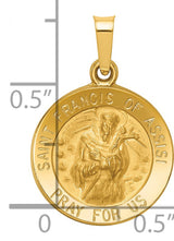 Hollow Saint Francis Of Assisi Pray For Us Words Round Medal Charm Pendant in Real 14k Yellow Gold