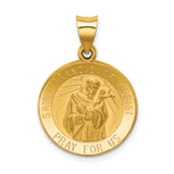 Hollow Saint Francis Of Assisi Pray For Us Words Round Medal Charm Pendant in Real 14k Yellow Gold