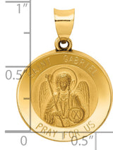 Hollow Saint Gabriel Pray For Us Words Round Medal Charm Pendant in Real 14k Yellow Gold