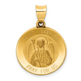 Hollow Saint Gabriel Pray For Us Words Round Medal Charm Pendant in Real 14k Yellow Gold