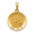 Hollow Saint George Pray For Us Words Round Medal Charm Pendant in Real 14k Yellow Gold