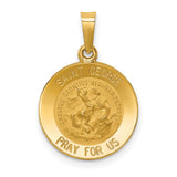 Hollow Saint George Pray For Us Words Round Medal Charm Pendant in Real 14k Yellow Gold