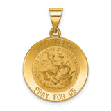 Hollow Saint George Pray For Us Words Round Medal Charm Pendant in Real 14k Yellow Gold