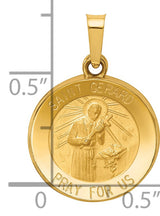 Hollow Saint Gerard Pray For Us Words Round Medal Charm Pendant in Real 14k Yellow Gold