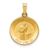 Hollow Saint Gerard Pray For Us Words Round Medal Charm Pendant in Real 14k Yellow Gold