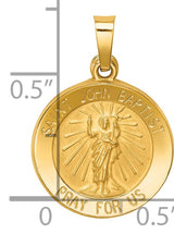 Hollow Saint John Baptist Pray For Us Words Round Medal Charm Pendant in Real 14k Yellow Gold