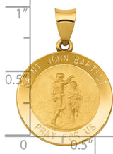 Hollow Saint John Baptist Pray For Us Words Round Medal Charm Pendant in Real 14k Yellow Gold