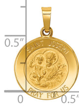 Hollow Saint Joseph Pray For Us Words Round Medal Charm Pendant in Real 14k Yellow Gold